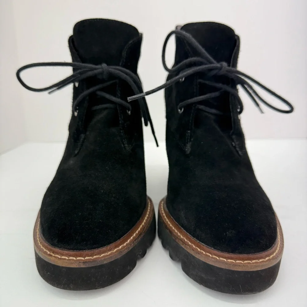 BCBGeneration size 9.5 Women’s Black Suede Leather Lace Up Wedge Booties